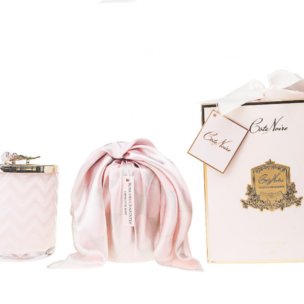 Côte Noire - Herringbone Candle With Scarf - Pink - Pink Rose Lid